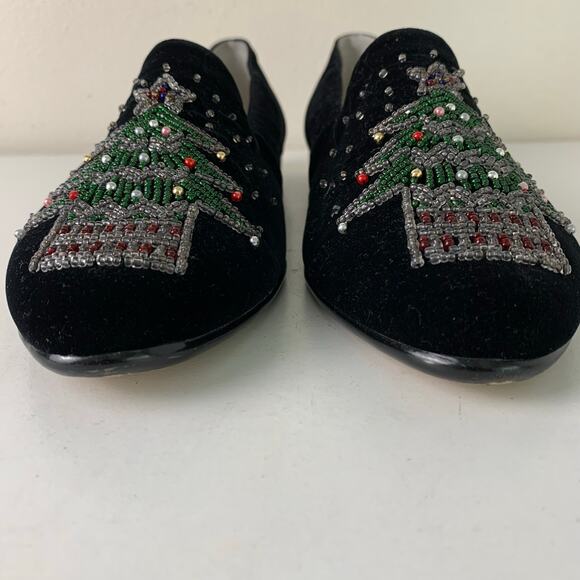 Vintage Karen Scott Black Velvet Christmas Tree Flats Beaded Size 8B Holiday - Picture 4 of 12